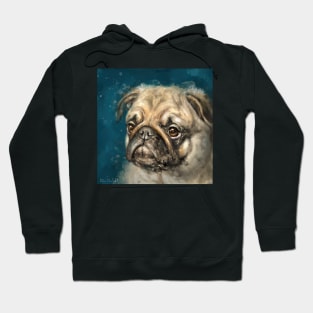 Expressive painting of a Pug on a dark blue background Hoodie